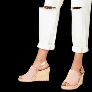 TOMS Women's Monica Spanish Villa Suede Metallic Leather Wedge~Blush Pink~sz8
